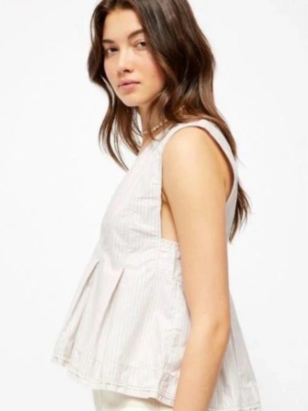 Free People Ivory Striped Sleeveless Tank